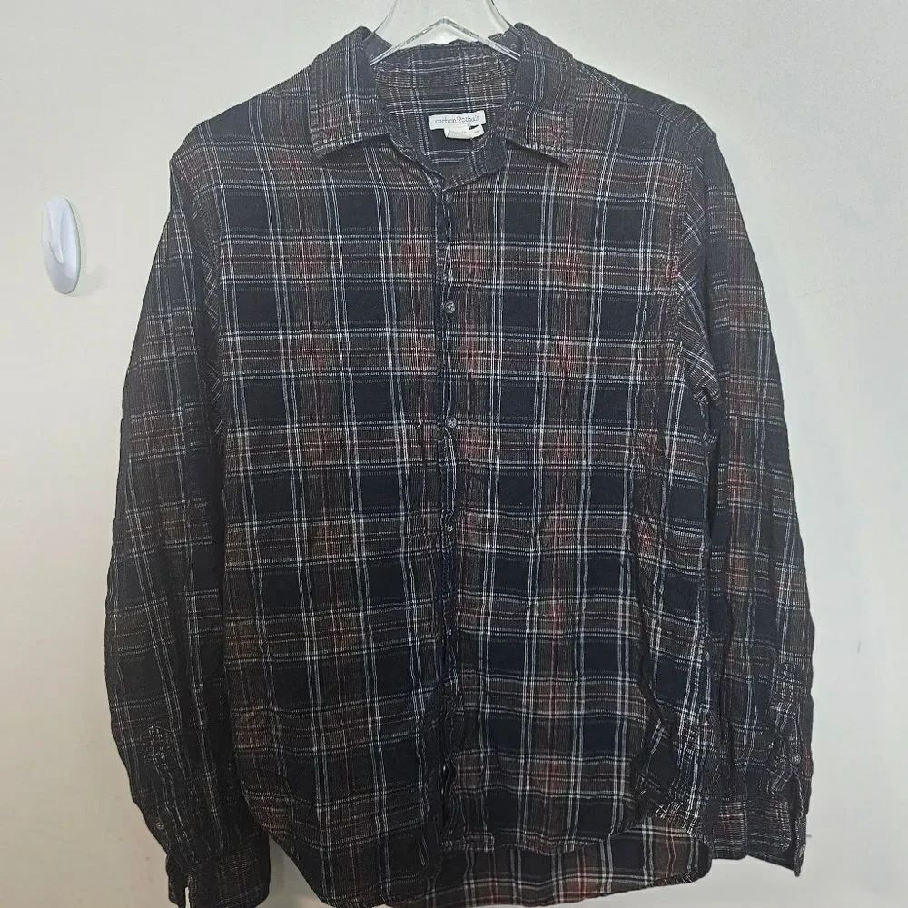 Carbon 2 Cobalt Mens Button Front Long Sleeve Shirt Plaid Skinny Corduroy Medium